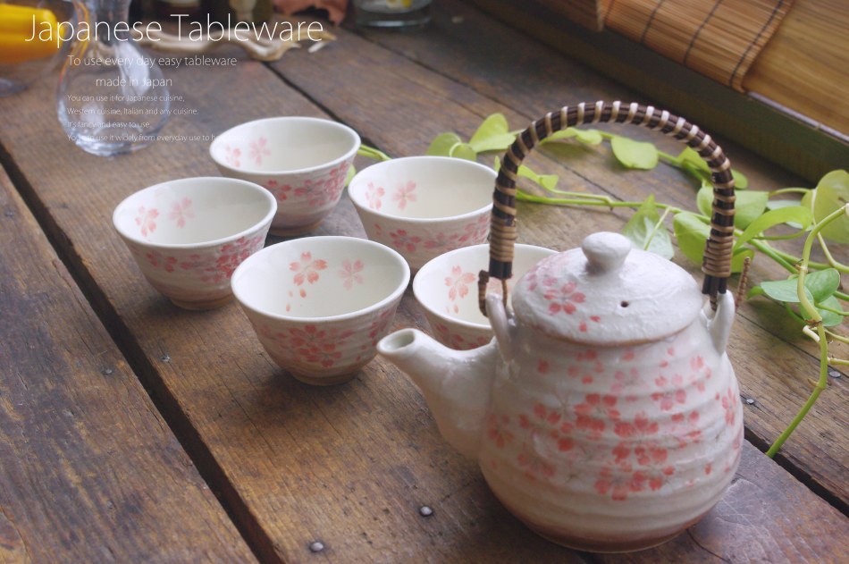 美濃焼 6点セット 春のさくら ピンク桜 お茶土瓶 煎茶碗 茶器セット 茶漉し付 ティーセット 和食器 食器セット ギフト 食器専門店 白いごはん器のお店 らいすぼーる