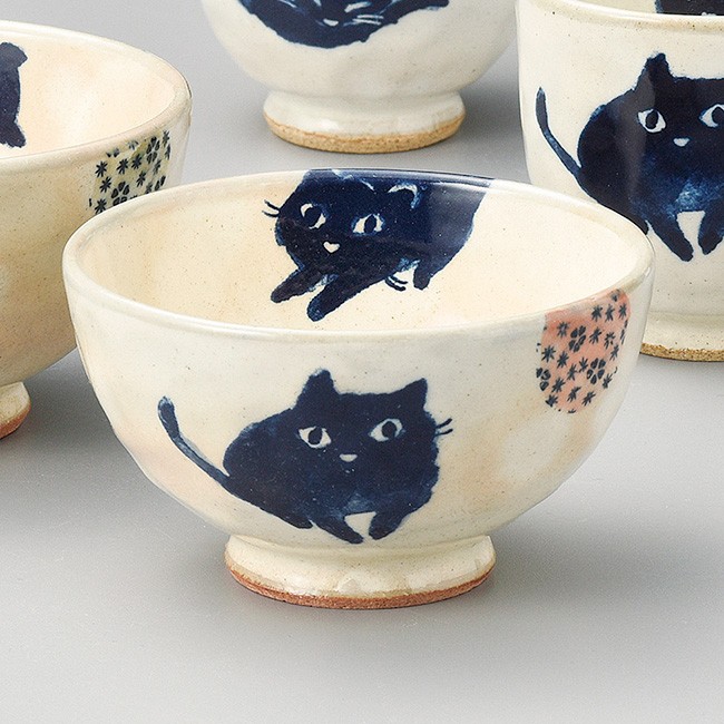 作家物　搔き落とし猫茶碗　どんぶり　カフェオレボウル　抹茶茶碗　ネコ　手描き