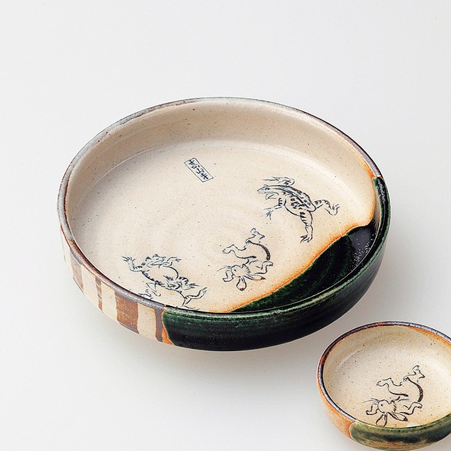 和食器 土物 手造り 織部鳥獣戯画 平鉢 14.8×4cm 小鉢別売 うつわ 陶器